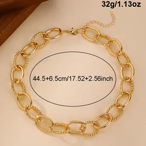 Chunky metal chain necklace, exaggerated hip-hop style choker for women detail view.