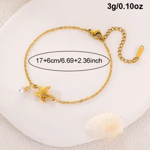 Goldener Seestern Perlen Armband Strand Urlaub Schmuck 17+6cm verstellbare Längen leichtes Design.