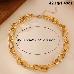 Gold chunky chain necklace for women, stylish statement collar jewelry with adjustable length.