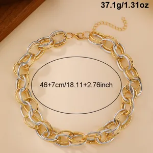 Two-tone chunky chain necklace for women, stylish metal hip hop statement choker jewelry.
