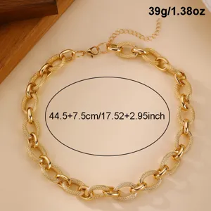 Chunky gold chain necklace for women, statement metal collar necklace, adjustable length.