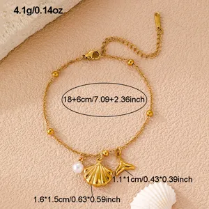 Damen Boho Gold Muschel Perle Anhänger Armband Strand Urlaub Schmuck 18+6cm Länge