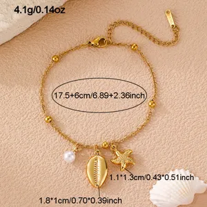 Bohemischer Muschel Seestern Perlen Ketten Armband Strand Urlaub Schmuck fuer Damen