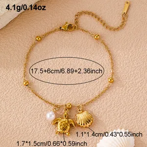 Goldenes Ozean Strand Charm Armband mit Muschel Perle Anhänger Damen Sommerschmuck