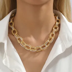 Chunky two-tone metal chain necklace for women, bold hip-hop style statement collar jewelry.