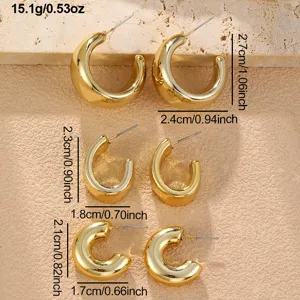 Gold dicke C-foermige Creolen Set, minimalistischer schicker Metall Statement Schmuck.