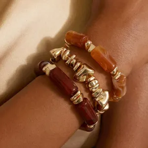 Übertriebenes Legierung Gold Armband Geschichtetes Harz Perlenarmbänder Unregelmäßiges Geometrisches Armreif-Set Damen Schmuck
