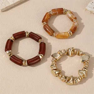 Böhmischer klobiger Harz- und Goldperlen-Stapelarmband-Set für Damen Mode-Schmuck