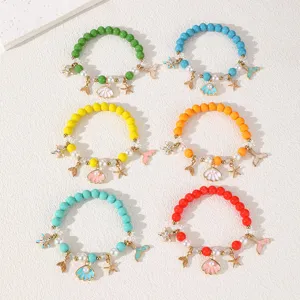 Bunte Perlen Muschel Seestern Charms Armbänder Set, Sommer Strand Ozean Stil Schmuck.