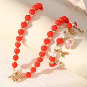 Sommer Ozean Stil bunte Perlenkette und Seestern Muschel Armband Detail Ansicht