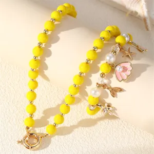 Sommerlicher Ozean Stil bunte Perlen Halskette und Armband Set mit Muschel Seestern Anhänger.