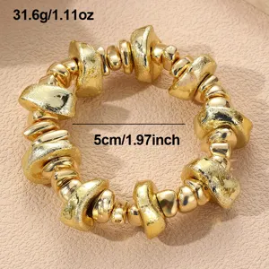 Retro unregelmässiges metallisches geometrisches Perlenarmband Detailansicht für Frauen