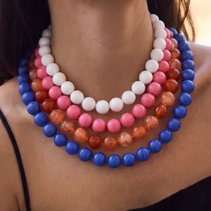 Collana di Perline Acriliche Rotonde in Stile Bohémien per Donna Gioielli alla Moda con Catena di Estensione in Lega di Zinco