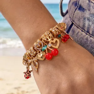 Goldfarbenes Charm Armband Damen DIY Strass Perlen Schmuck Strand Stil Mode Accessoire Geschenk