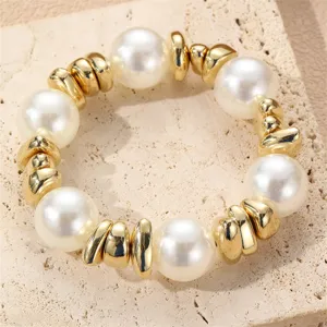 Europäisches Retro unregelmäßiges Metall Geometrie Perlen Armband elegante Damen Schmuck Accessoire.