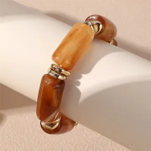Retro braune Harz zylindrische Perlen Armband mit goldenen Metallringen modischer Schmuck