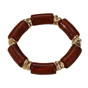 Chunky braunes Zylinderperlen Armband im europäischen Stil mit goldenen Zwischenteilen.