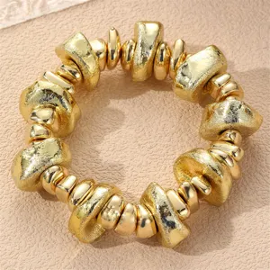 Vintage unregelmässige goldene metallische Perlen Armband geometrisches Design Schmuck Damen