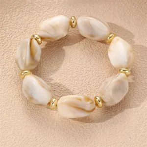 Vintage unregelmässige Marmor Perlen Armband mit goldenen Metallabstandhaltern, Schmuck.