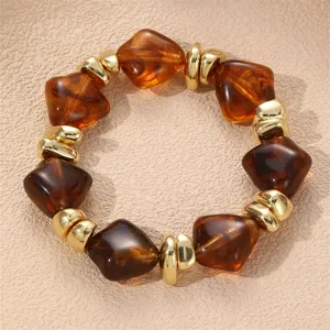 Retro unregelmäßige geometrische Harzperlen Gold Metall Armband für Damen, schicker Stil.