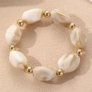 Europäisches Retro unregelmäßiges Marmor Perlen Armband, stilvoller Gold Metall Schmuck.