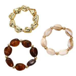 Retro unregelmäßige Metall Harz Perlen Armband Set für Damen Mode Schmuck Alltag.