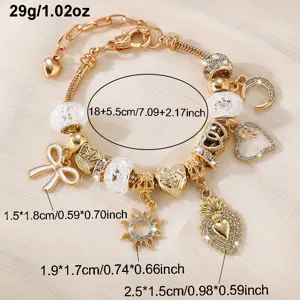 Χρυσό DIY βραχιόλι με charms ήλιο φεγγάρι καρδιά φιόγκο για γυναικεία κοσμήματα παραλίας.