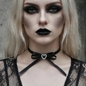 Gothic Schwarz PU Leder Kropfband Halskette Schleife Strass Herz Stern Anhänger Verstellbare Halsband Für Damen Dunklen Schmuck