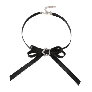 Schwarze Gothic Choker Halskette mit Schleife und Strass Stern Anhänger für Damen Hauptansicht