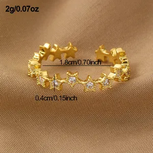 Vergoldeter verstellbarer Stern Ring mit funkelnden Zirkonia Steinen Damen Schmuck