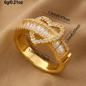 Zirkon Doppelherz Ring Gold Mode Offener Einstellbarer Fingerring Schmuck Zubehoer Neu