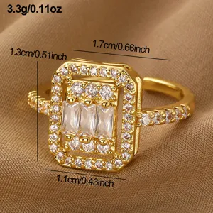 Goldfarbener rechteckiger Zirkonia offener Ring verstellbarer eleganter Modeschmuck Damen
