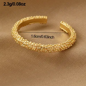 Goldfarbiger strukturierter Offener Ring mit Perlendetails, 1.6cm Groesse, leicht mit 2.3g