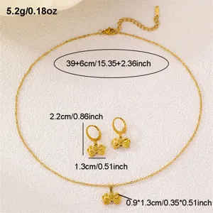 Edelstahl Schleife Herz Halskette und Ohrringe Set, stilvoller minimalistischer Schmuck.