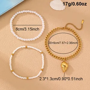 Böhmische Strand Muschel Fußkettchen Set Gold Ton Schnecke Anhänger Perlen Fußkette Schmuck