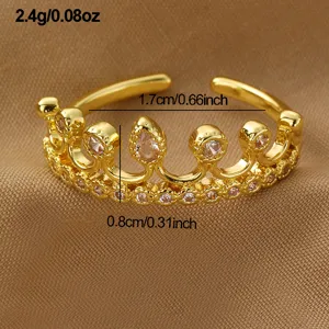 Vergoldeter offener Kronenring mit funkelnden Zirkoniasteinen, verstellbarer Fingerschmuck.