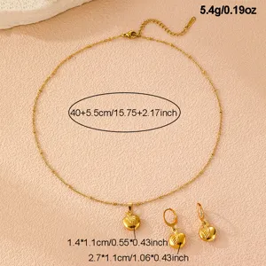 Gold Edelstahl Apfel Anhänger Halskette Und Ohrringe Schmuck Set Mit Größenangabe