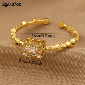 Exquisiter vergoldeter Offener Ring mit glitzerndem Zirkonhalo und verstellbarem Design.