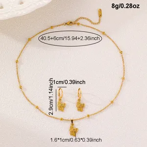 Edelstahl Schmetterling Halskette und Ohrringe Set, elegante Damenschmuck Accessoires.