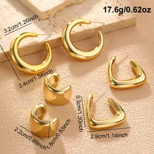 Goldene Metall Creolen Set schicke geometrische minimalistische Retro Ohrringe fur Damen Schmuck
