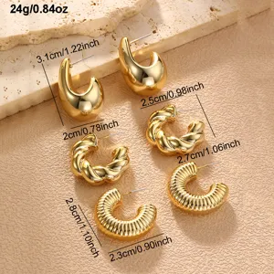 Goldene Dicke Creolen Ohrringe Set Minimalistische Geometrische Metall Ohrringe fur Damen