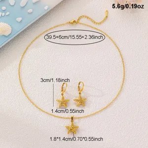 Edelstahl vergoldet Seestern Halskette und Ohrringe Set fuer Damen Mode Schmuck Set