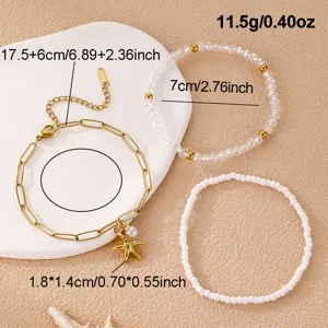 Böhmisches Strand Seestern Perlen Armband Set für Damen, ideal für Sommerurlaub und Alltag.