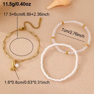 Böhmisches Strand Perlenarmband Set mit Fisch Anhänger, eleganter Meeresstil Schmuck.
