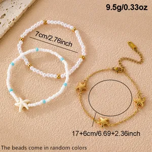 Böhmisches Seestern Perlen Armband Set für Damen Strand Urlaub Sommer Mode Schmuck