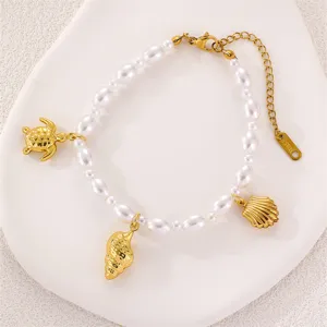 Goldene Ozean Schildkröte Muschel Perlen Armband Strand Urlaub Böhmischer Schmuck