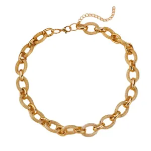 Chunky gold chain choker necklace for women, bold hip-hop metal statement collar jewelry.