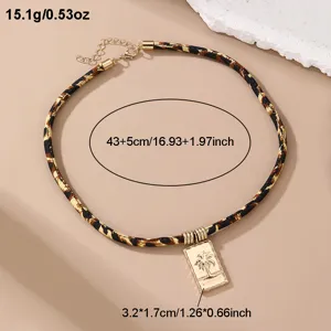 Leopardenmuster Samt Choker Halskette mit goldenem Palmen Anhänger modischer Damenschmuck