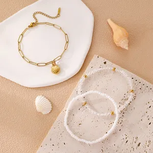 Bohemisch Muschel Perlen Anhaenger Armband Set Strand Urlaub mehrschichtige Perlen Armband
