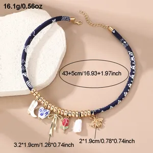 Vintage Bandana Print Stoff Seil Choker Halskette mit süßen Anhängern für Damen Schmuck